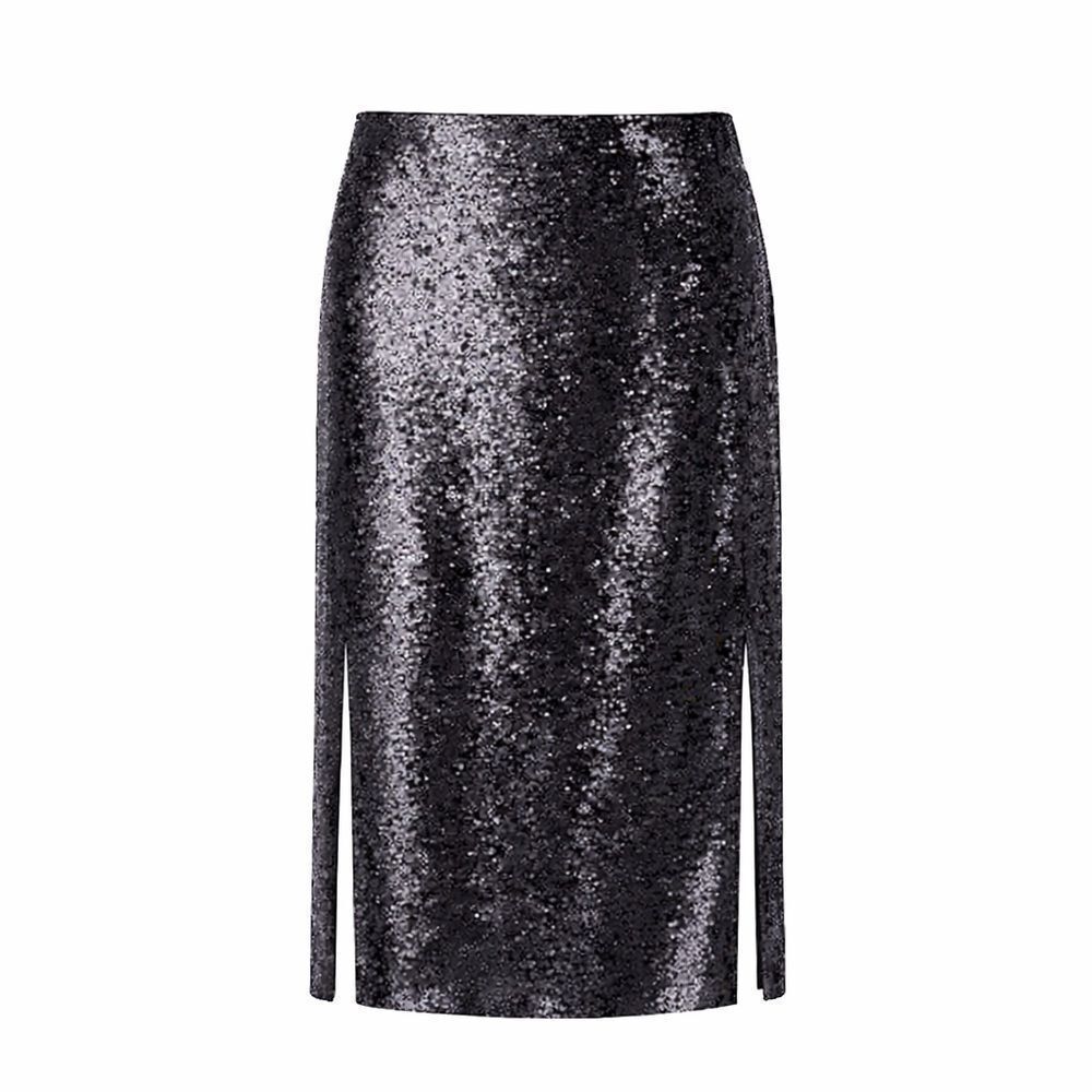 ANTHROPOLOGY Paper Crown sequin matte shiny two side slits skirt Black 6P